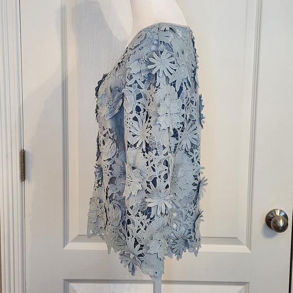 Boston Proper Floral Lace Blouse - Light Blue - Picture 11 of 12